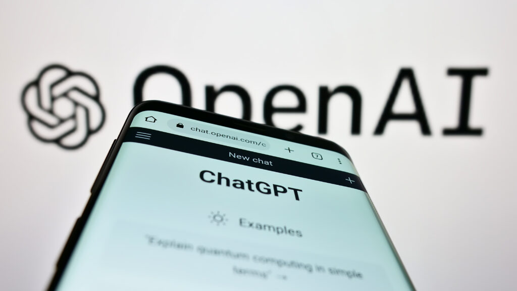 Stuttgart, Germany - 12-29-2022: Mobile phone with website of US artificial intelligence company OpenAI LLC on screen in front of business logo. Focus on top-left of phone display. 
By Timon